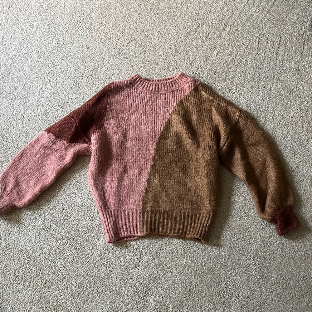 Mock Neck Sweater in Pink and Brown